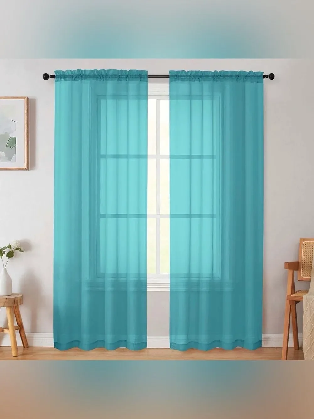 Turquoise Sheer Curtains 2 Panels 42x72 Light Filtering Window Set